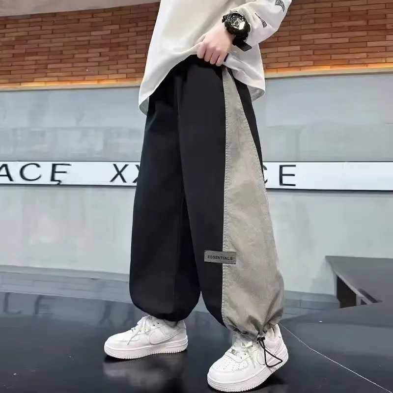 Summer Teenager Boys Grey Ice-Like Fabric High Street Style Thin Sports Pants Casual Children's Clothing New Kids Sweatpants