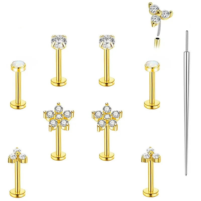 EVISPOL 18G Stainless Steel Threadless Labret Lip Stud Earrings for Women Hypoallergenic Put in Flat Back Conch Piercing Jewelry