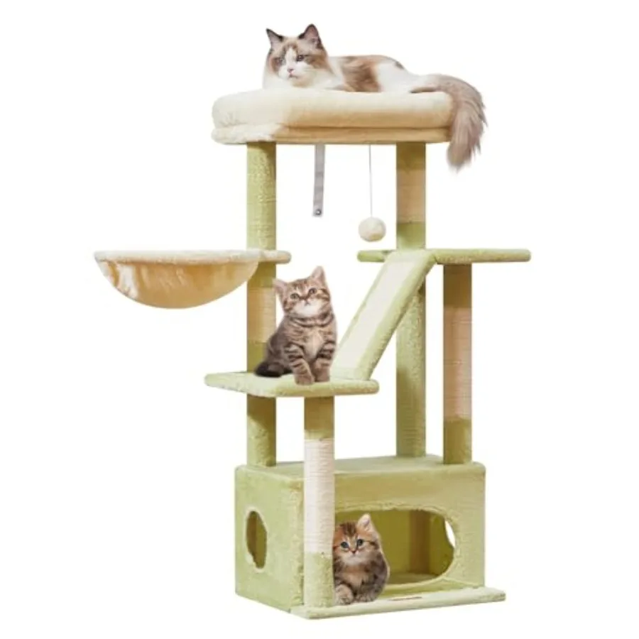 

Кошачья лежанка-когтеточка 38,5 дюймов для домашних кошек, подходит для котят, с роскошным домиком и регулируемыми корзинами.