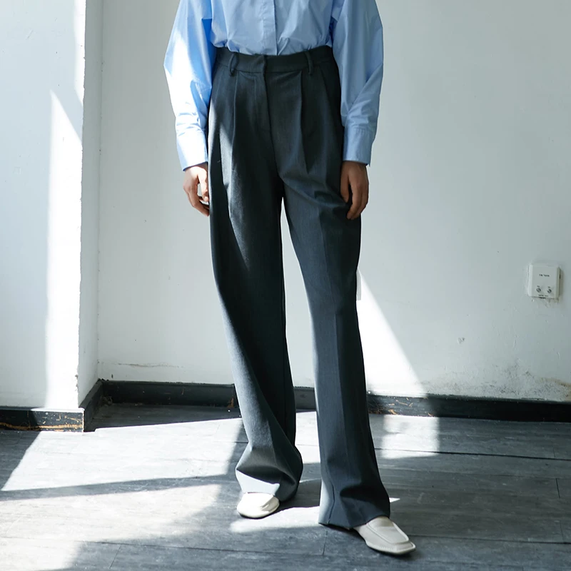 

High Waist Wide Leg Suit Pants for Women Casual High Quali Independent Deep ey Cuisuyun Busin Lady Trousers