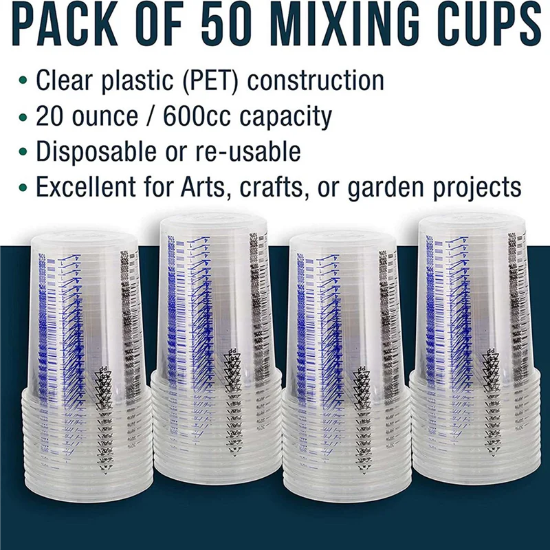 ABVT-20 Oz (600Ml) Disposable Flexible Clear Graduated Plastic Mixing Cups - 100 Cups - Use For Paint, Resin, Epoxy, Art