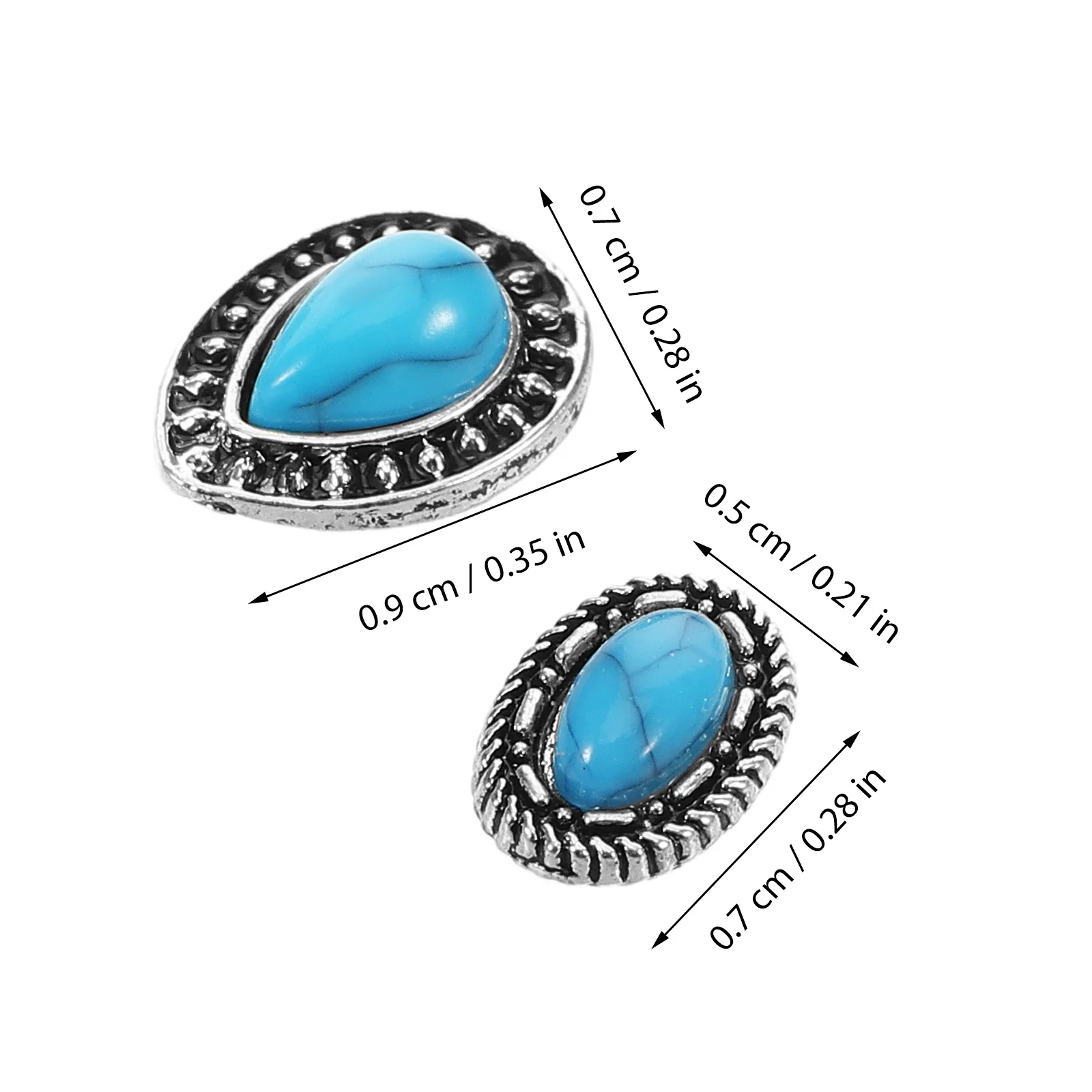 ชุดตกแต่งเล็บสไตล์เรโทร 20 ชิ้น สีเทอร์ควอยซ์ ทำจากโลหะผสมและเรซิ่น สำหรับตกแต่งเล็บแบบ DIY เหมาะสำหรับผู้หญิง ใช้ได้ทุกวัน