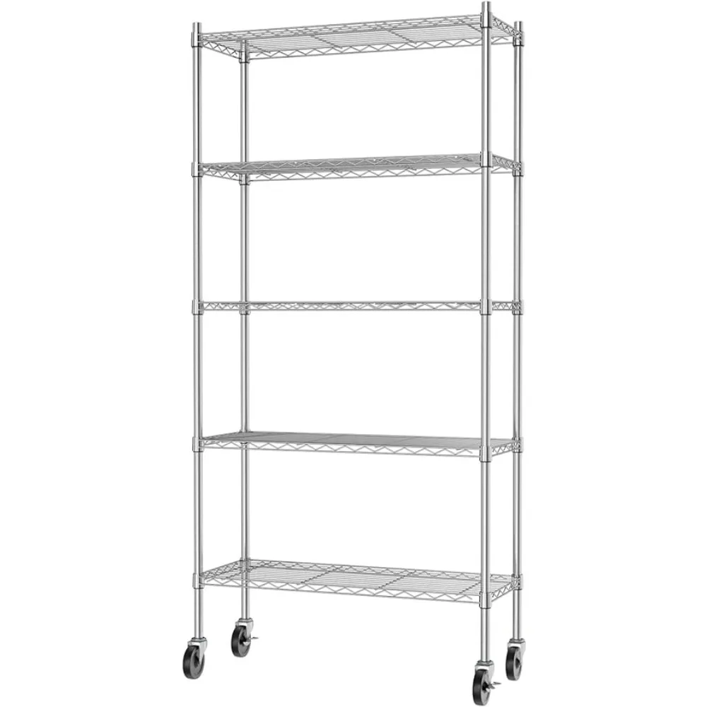 

Auslar 5-Shelf Storage Shelves with Casters Heavy Duty 5 Tiers Rolling Cart Utility Racks Adjustable Wire Metal Shelving