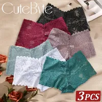 New 3Pcs Women Lace Boyshorts Sexy Underpants Low Rise Panties Ladies Fashion Floral Lace Underwear S-XL Girls Panty Intimates