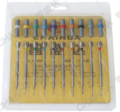 

Набор инструментов для ремонта часов из 10 штук в пластиковой коробке, наборе отверток, крестообразных и плоских отверток.