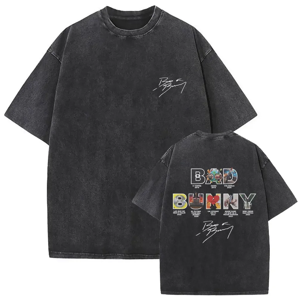 

Washed Vintage Rapper Bad Bunny Music Album Cover Graphic T-shirts Men Hip Hop Retro Oversized Tshirt Male Fashion Trend T Shirt