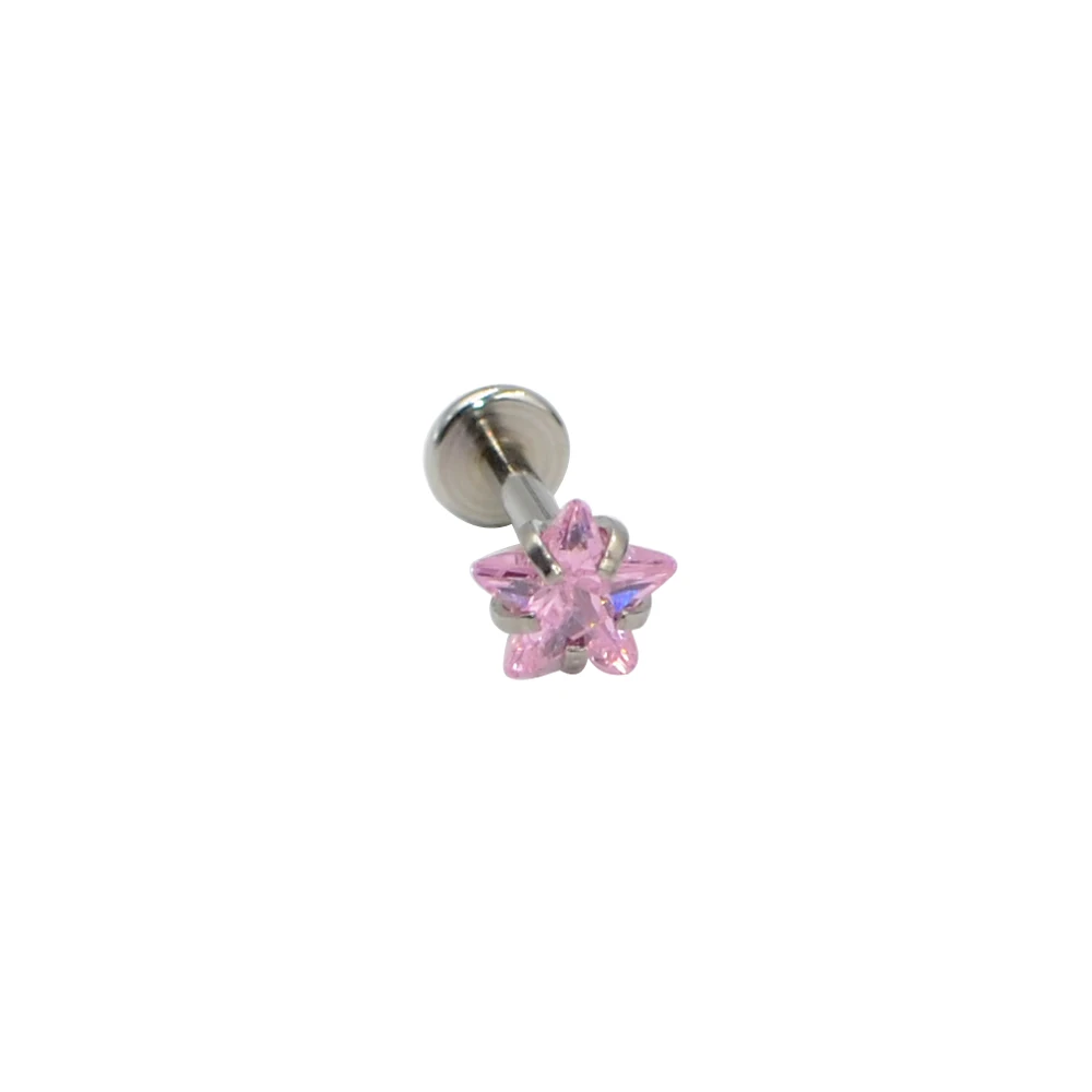 1PC Surgical Steel Star Cz Labret Piercing Lip Ring Internally Threaded Helix Piercing Cartilage Stud Earring Ear Tragus Jewelry