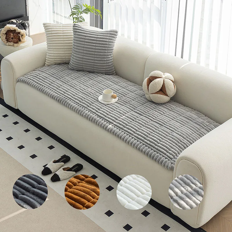 2025 New Thick Ribbed Sofa Cushion Solid Pet Friendly Coach Slipcover for Living Room Soft Striped Home Decor for All Seasons