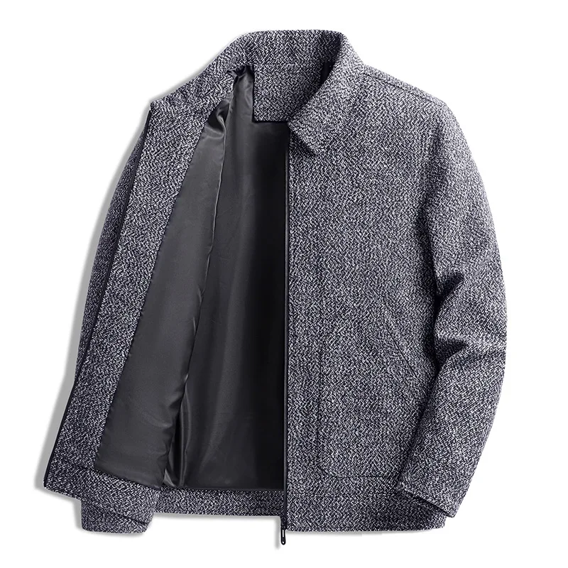 KIDWHXR Wools Jacket Autumn Men Simple Solid Turn Down Collar Male Outerwear Business Casual Long Sleeve Zipper Man Suit Coat