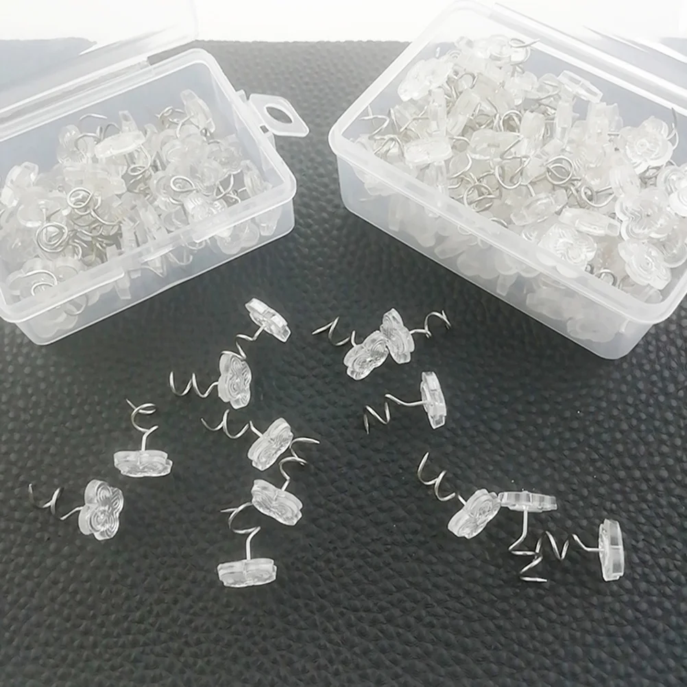 

100Pcs Flower Shaped Sofa Skirt Nails Transparent ABS Stainless Steel Pins Bedskirt Fixation Nail for Upholstery Cushions