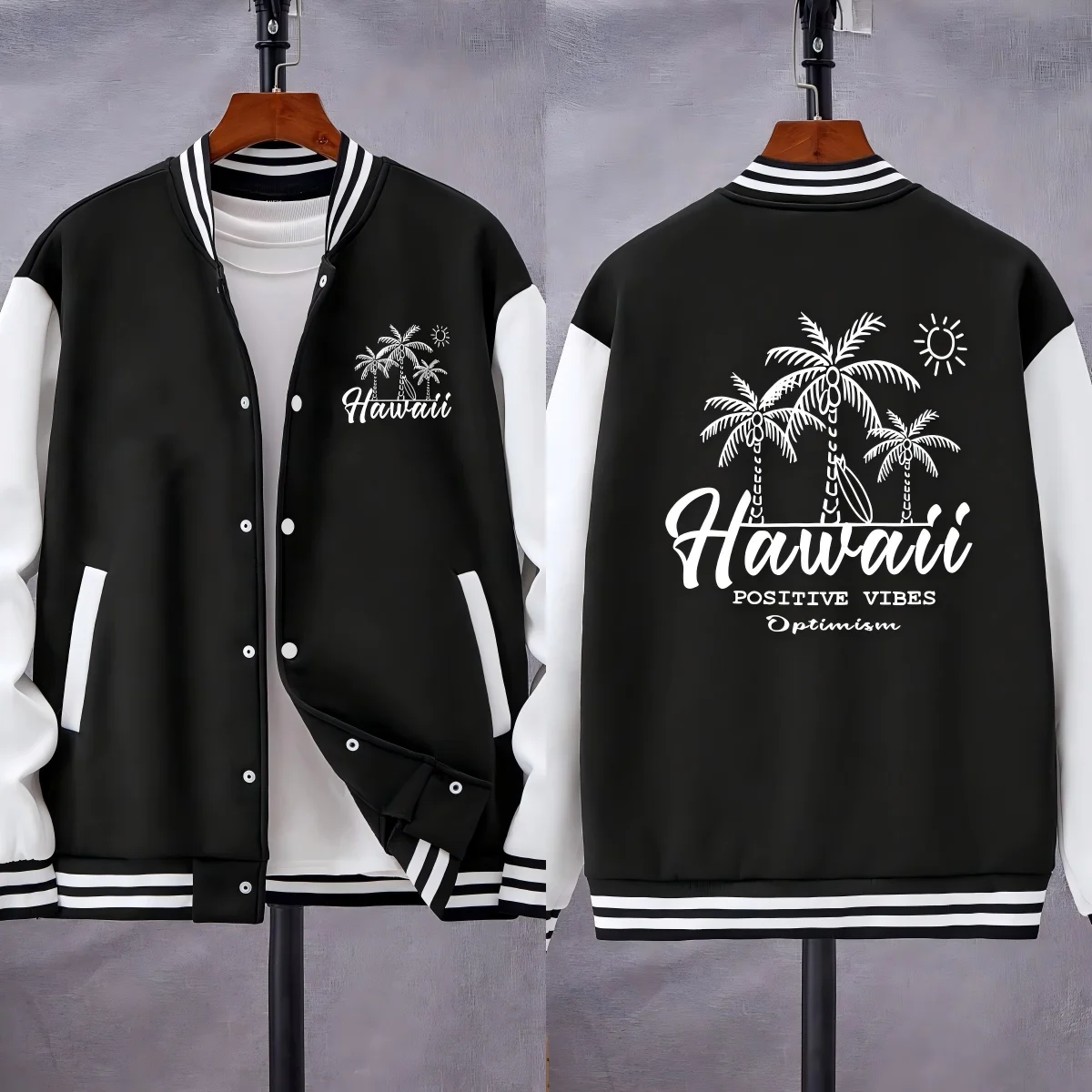 

Гавайская позитивная атмосфера с рисунком кокосовой пальмы, мужская бейсбольная форма, модная свободная одежда, осенняя куртка с карманами, теплая уличная одежда