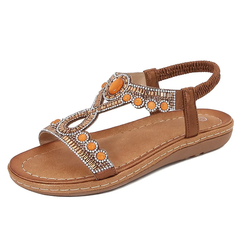 

Women Flat Shoes Summer Luxury Designer Rhinestone Sandals Diamond Elegant Glitter Beach Sandals Black Silver Gold Sandals 35