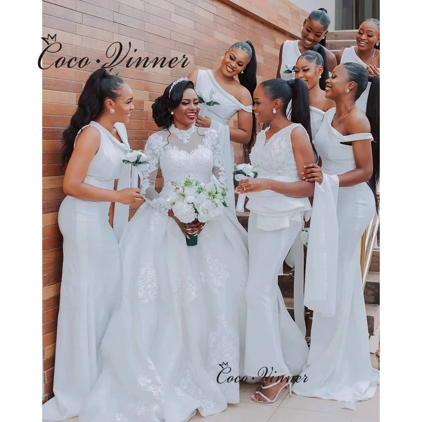 Customized Africa Style Wedding Dresses Ball Gown High Neck Long Sleeves Lace Appliques Beading Wedding Dress For Bride W1352