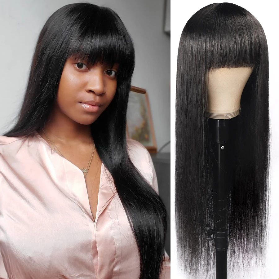 

Bang Wig Human Hair Wigs For Women perruque cheveux humain frange Straight Human Hair Wig With Bangs Remy Full Machine Made Wigs