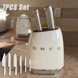 2024 Smeg New Knife Holder Luxury Retro Design Knife Holder Include Knives High-quality Kitchen Tool Carrier Home Storage Rack