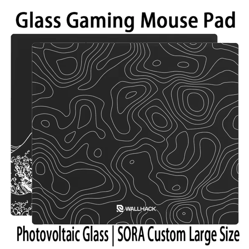 Wallhack Glass Mousepad Japanese Wave Mountain Lines Esports Game FPS Super Large 450X400MM Desktop Glass Pad Customized Replica
