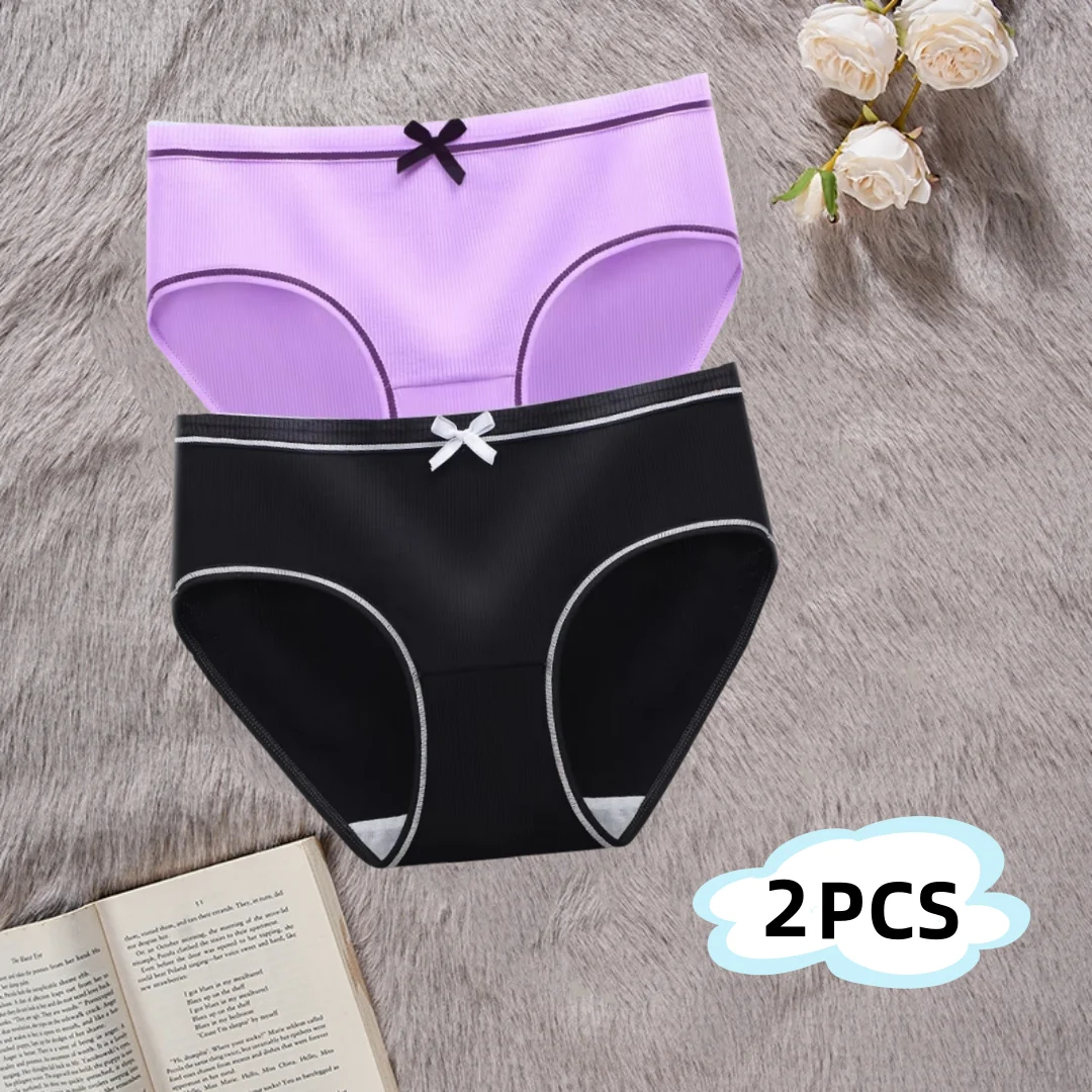 

2 PCS Japanese Comfortable Ladies Underwear Female Student Korean Style Threaded Mid-Waist Girl Sexy Cute plus size Trousers