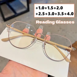 Fashion Ladies Transparent Reading Glasses Women Far Sight Blue Light Blocking Eyewear Men Round HD Presbyopia Eyeglasses+4.0