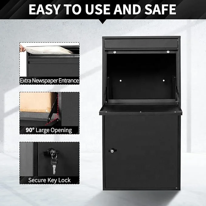 Steel Large Smart Parcel Delivery Post Box with Key Lock Outdoor Home Garden Wall Mounted Durable Mail Box