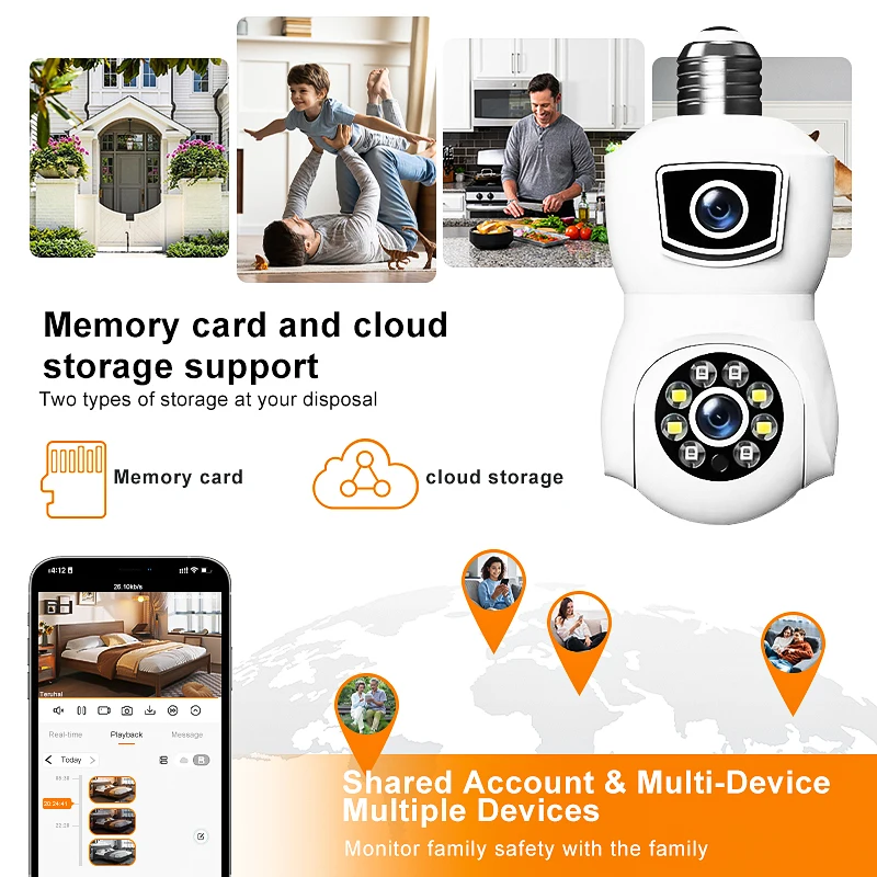 E27 لمبة مزدوجة العدسة كاميرا واي فاي لاسلكية كاملة HD كاميرا مراقبة لاسلكية للرؤية الليلية تتبع السيارات كاميرا تلفزيونات الدوائر المغلقة مراقبة الطفل #6