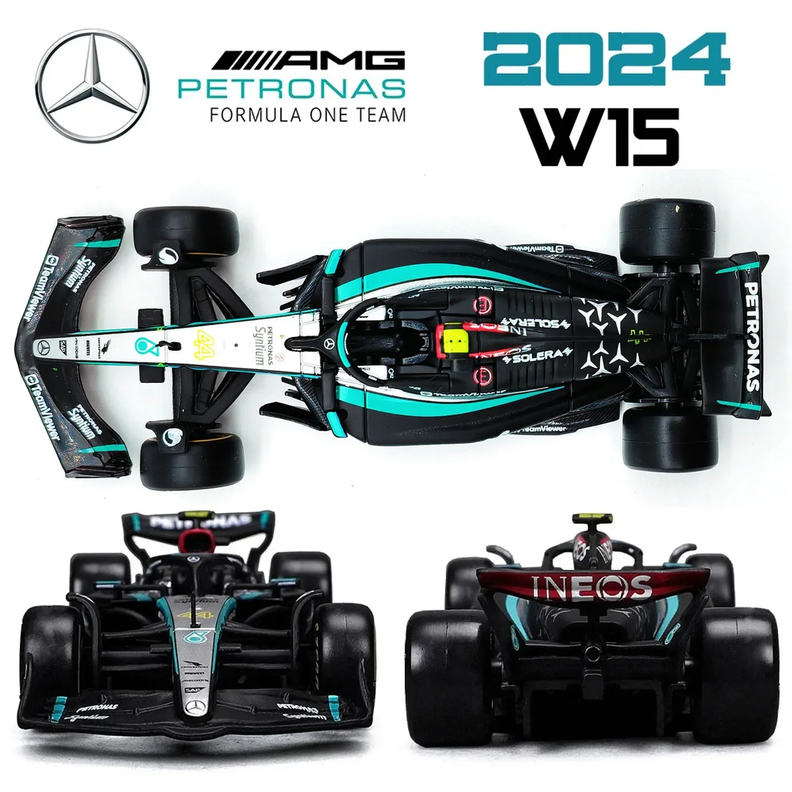 Bburago 1:43 Mercedes-AMG Petronas F1 Equipo W15 2024 # 44 Hamilton # 63 George Russell coche de aleación modelo fundido a presión juguete coleccionable