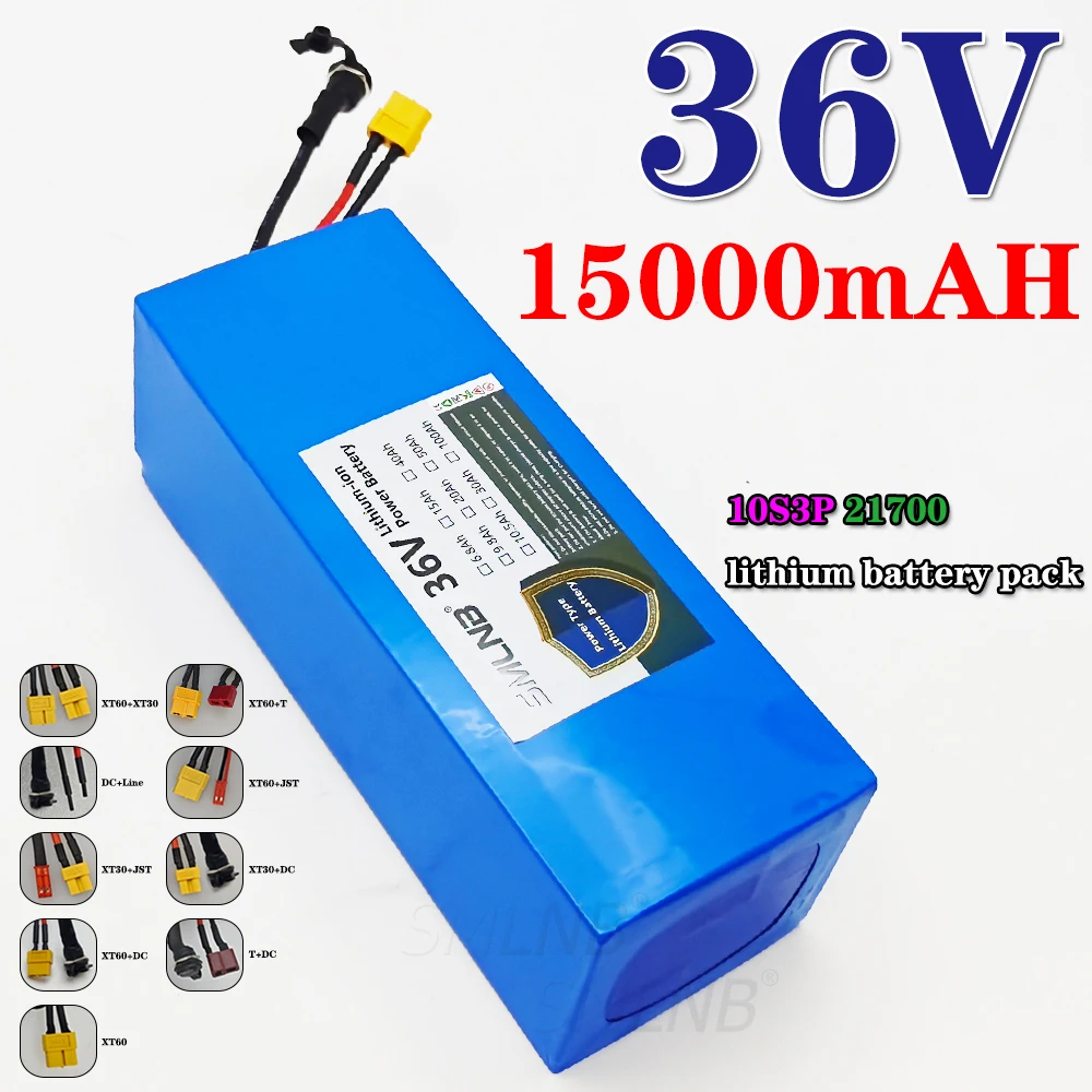

36V 15Ah 21700 battery pack 10S3P 15000mAh built-in 15A BMS, 250W-500W scooter, bicycle battery