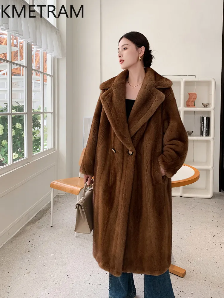 KMETRAM Natural Velvet Mink Fur Jacket Women Luxury Whole Mink Fur Coat Warm Winter Long Coats 110cm Woman Clothing 2026 jaqueta