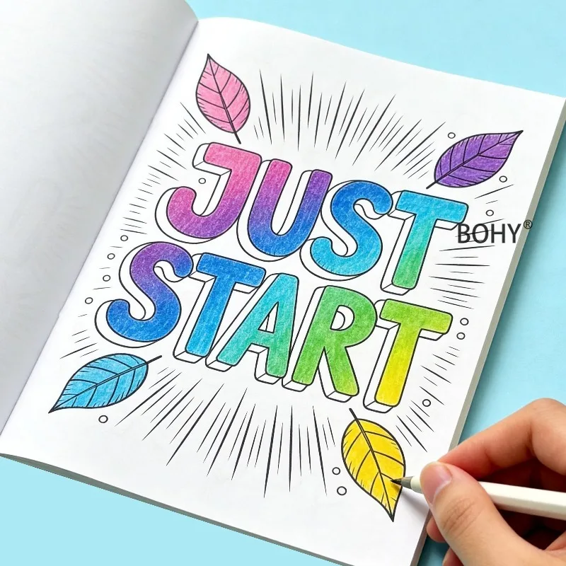 A Zero Foundation Adult Inspirational English Slogan Coloring and Drawing Album Positive Energy Healing Short Sentences 28 Pages