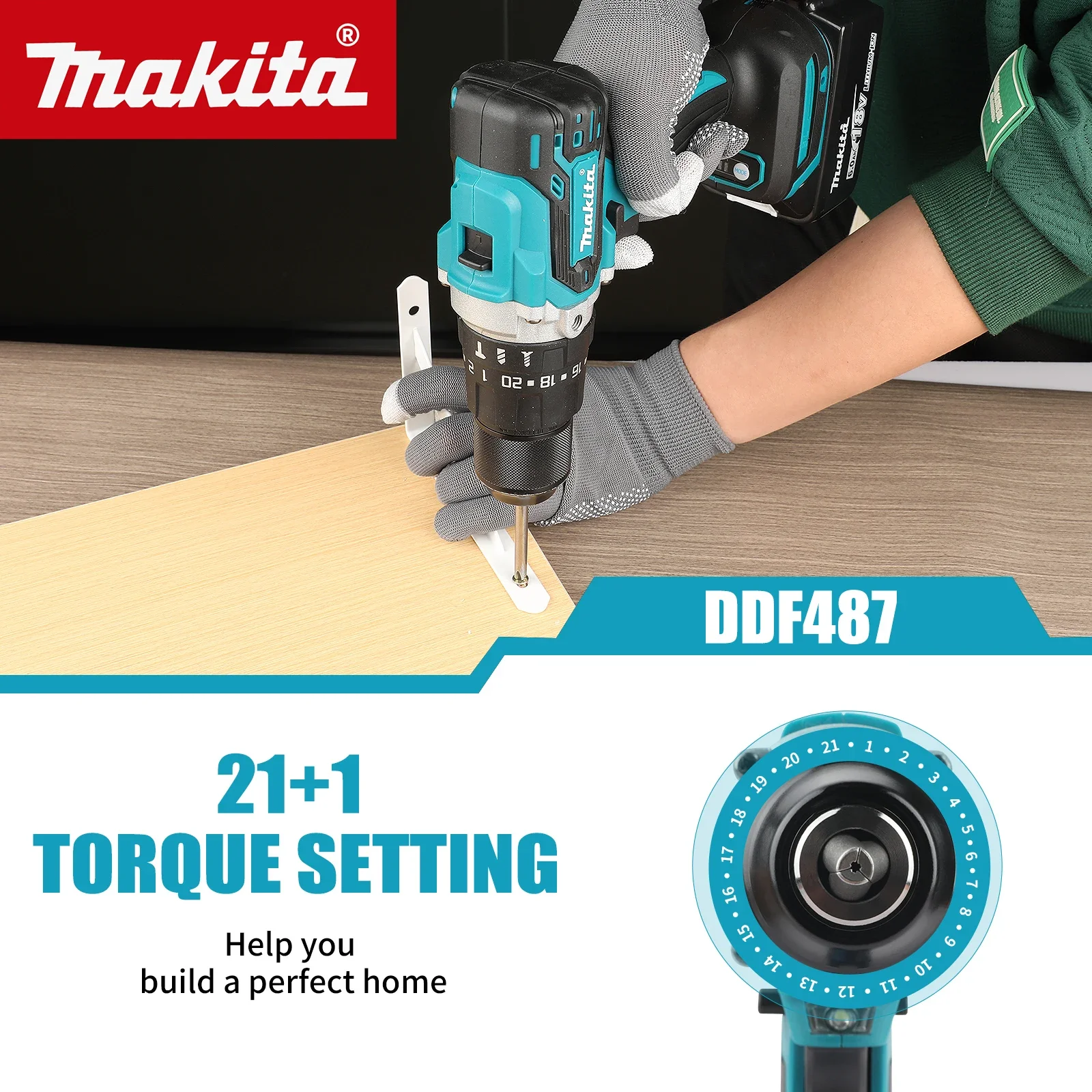 

Бесщеточная ударная дрель-шуруповерт Makita DHP487 18В с литиевым аккумулятором, высокомоментный электрический шуруповерт для аккумуляторов 18В