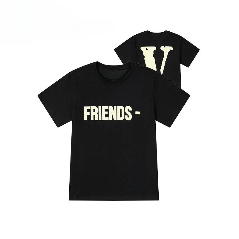 

2025 VLONE Ink Splash Big V Summer Round Neck Trendy Pure Cotton Short-sleeved T-shirt Men Custom Diy Ins Y2k Hot