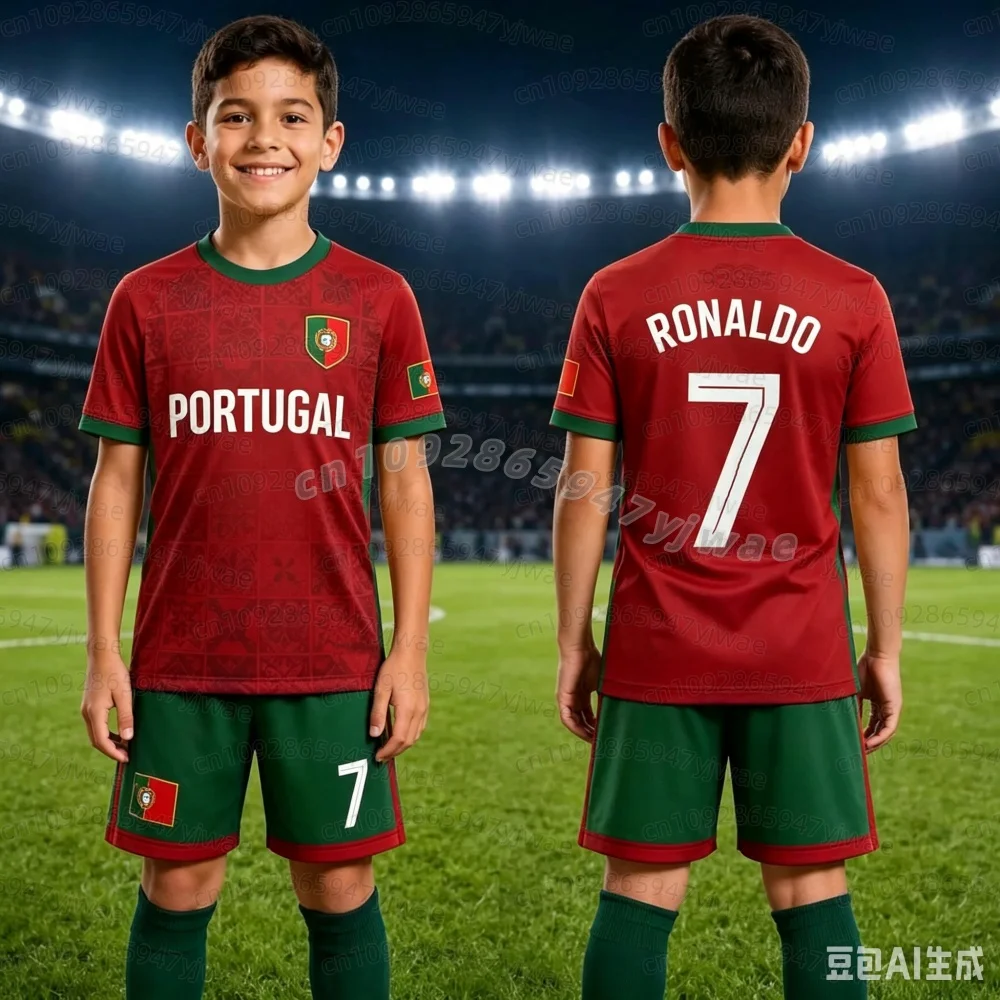 26 Sommer Jungen Ronaldo Nr. 7 Fußballtrikot T-Shirt Shorts Set Damen Herren PORTUGAL Fan-Shirt Shorts Set Kinder Trainingsanzug 2-teiliges Set – Detail 10