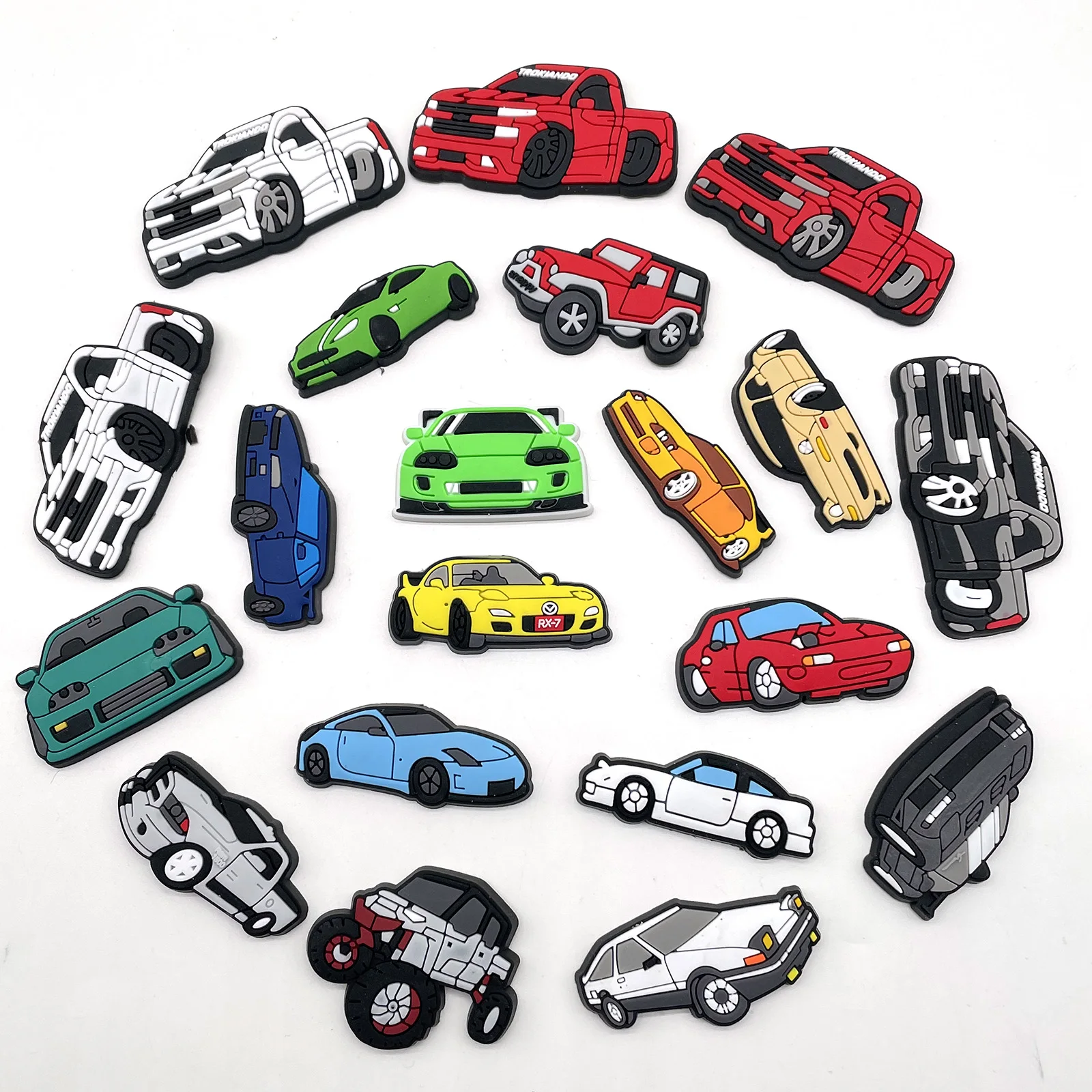 1-23pc Cartoon PVC Red Green Car Shoe Charms Jeans Clog Pins Kid Boys Shoe Decorations Sandals Accessories