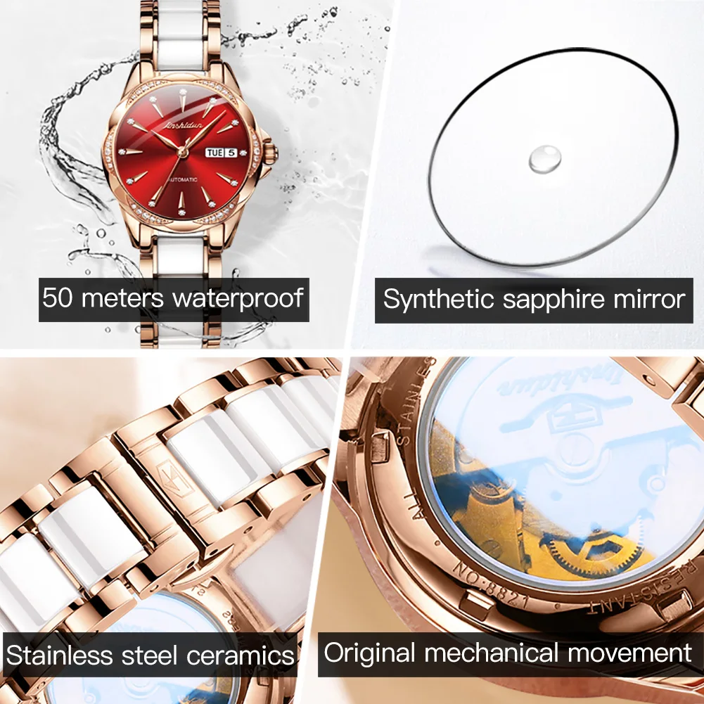 JSDUN Waterproof Ceramic Women\'s Automatic Mechanical Wristwatch Best Selling Casual Watch for Women Fashion Trend Ladies Watch