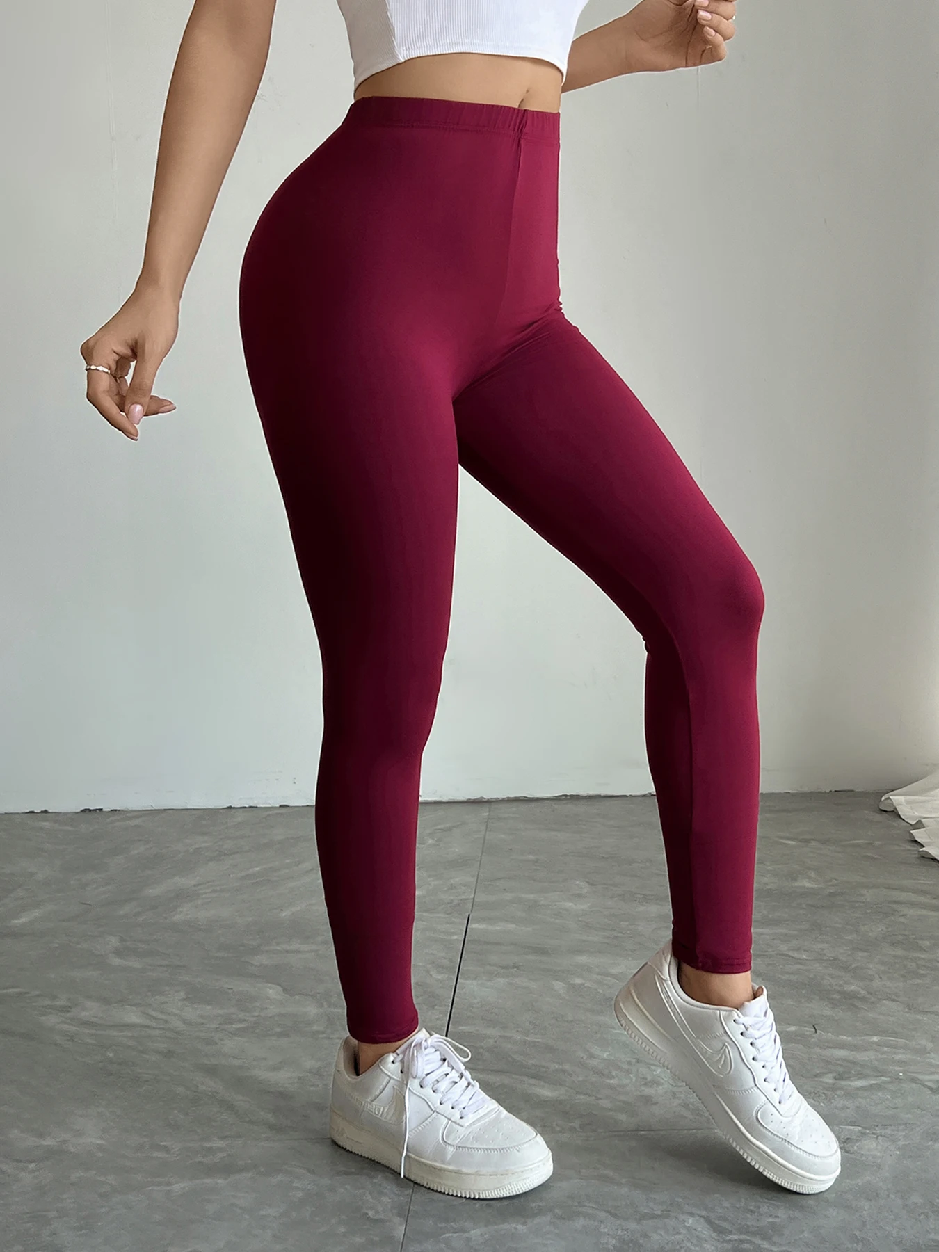 Solid Black Soft  Leggings Women Slimming Buttock Lifting Skinny Pants Fitness Sports Daily Casual Tight Trouser