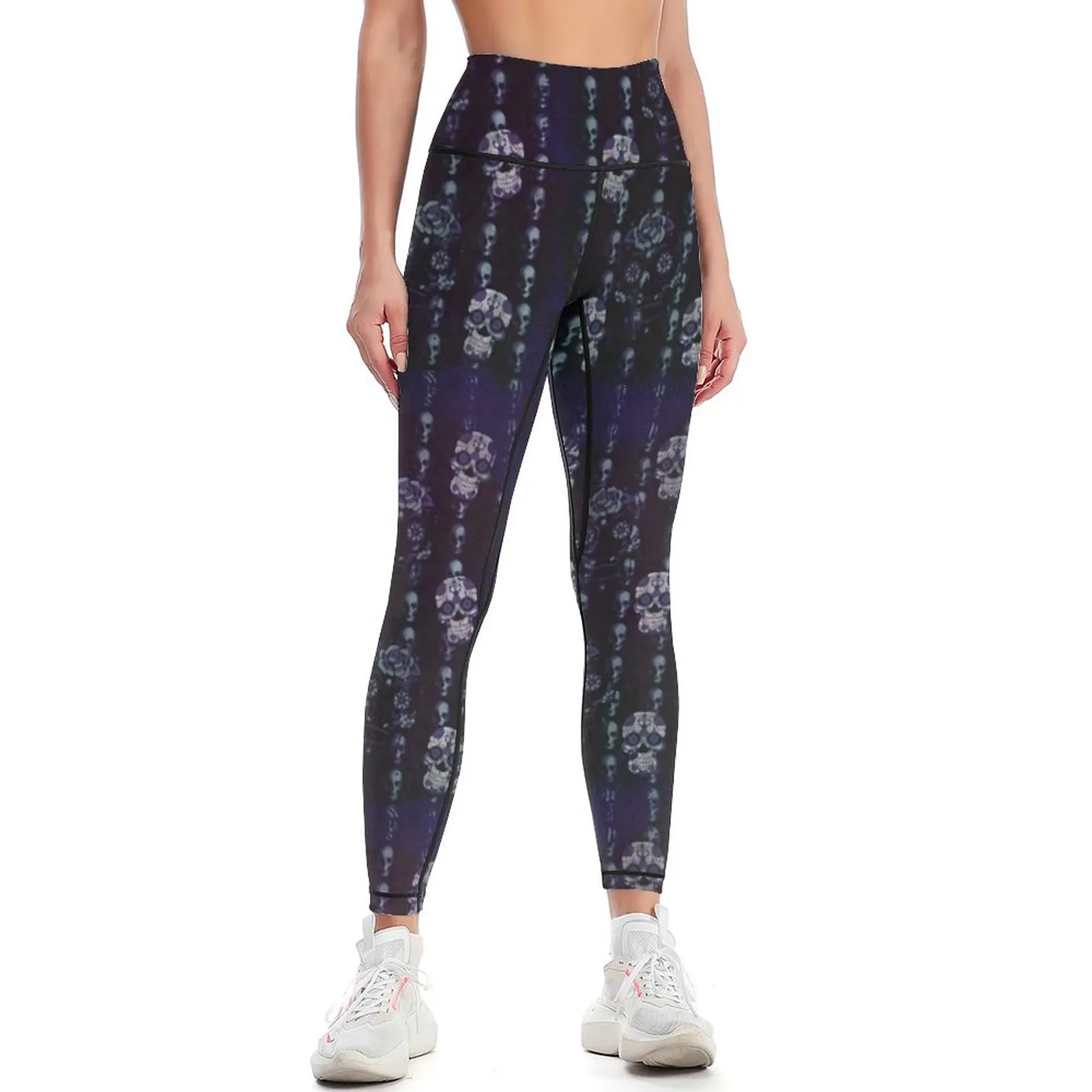 Mallas de calaveras púrpuras para mujer, ropa deportiva sexy para gimnasio, pantalones de gimnasio, Día de los muertos