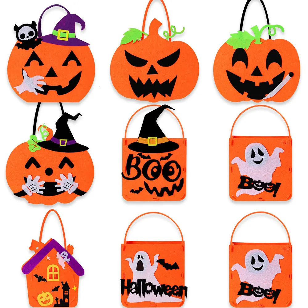 Halloween Felt Candy Bag Pumpkin Ghost Bat Demon Witch Handbag Trick or Treat Tote Bags for Kids Halloween Party Gift Bags