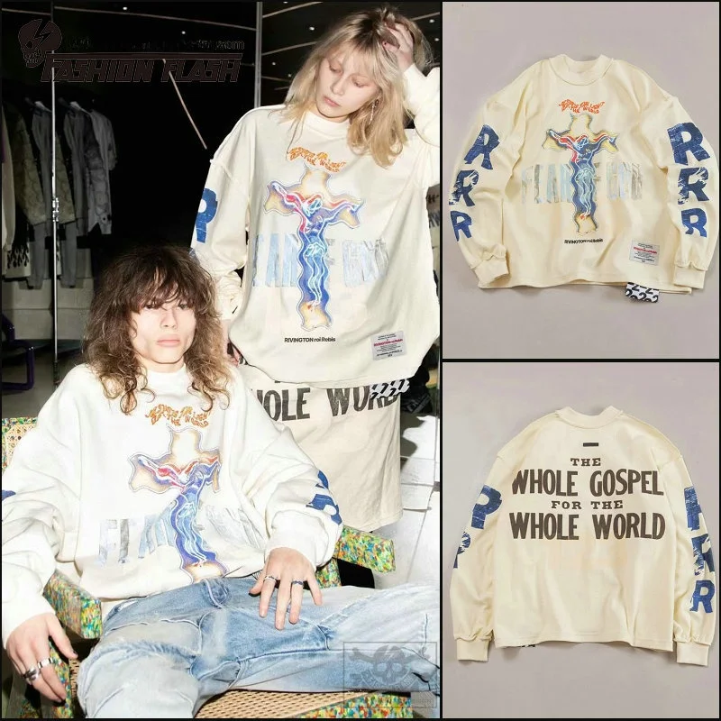 

Relaxed Fit Long Sve round Ne Hoodie ex Casual Streetwear RRR23 X FOG Collaborative Gospel Dissolving Cross Design