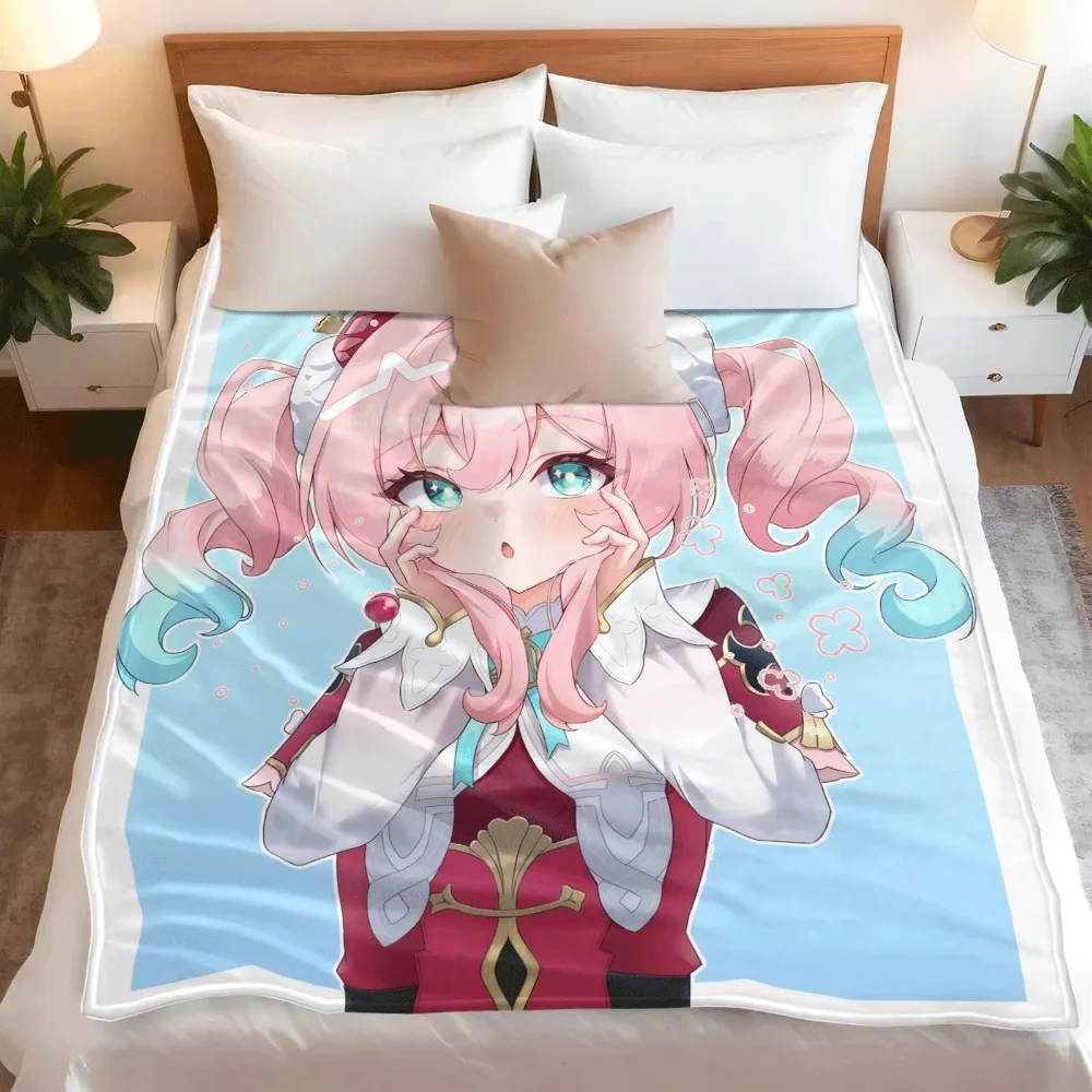 Flannel Throw Blanket Sigewinne Anime Pink Twin Tails Girl Hands On Cheeks Print Soft Warm Lightweight Sofa Bed Blanket
