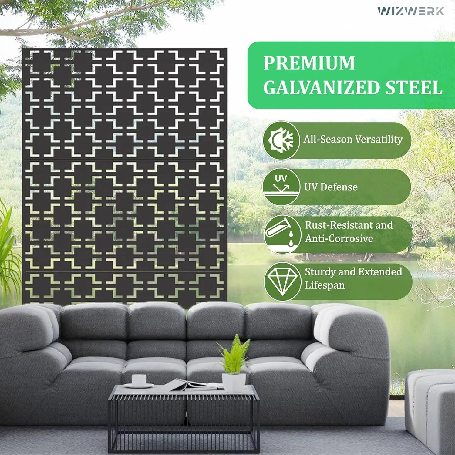 6FT Outdoor Metal Privacy Screen – Decorative Privacy Fence and Room/Garden Divider, Weather-Resistant Freestanding Panel with S