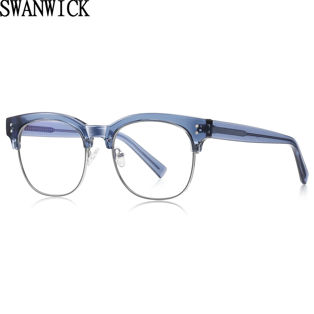 Swanwick TR90 retro glasses frame for men CP acetate anti blue light glasses big frame male accessories blue green gift items