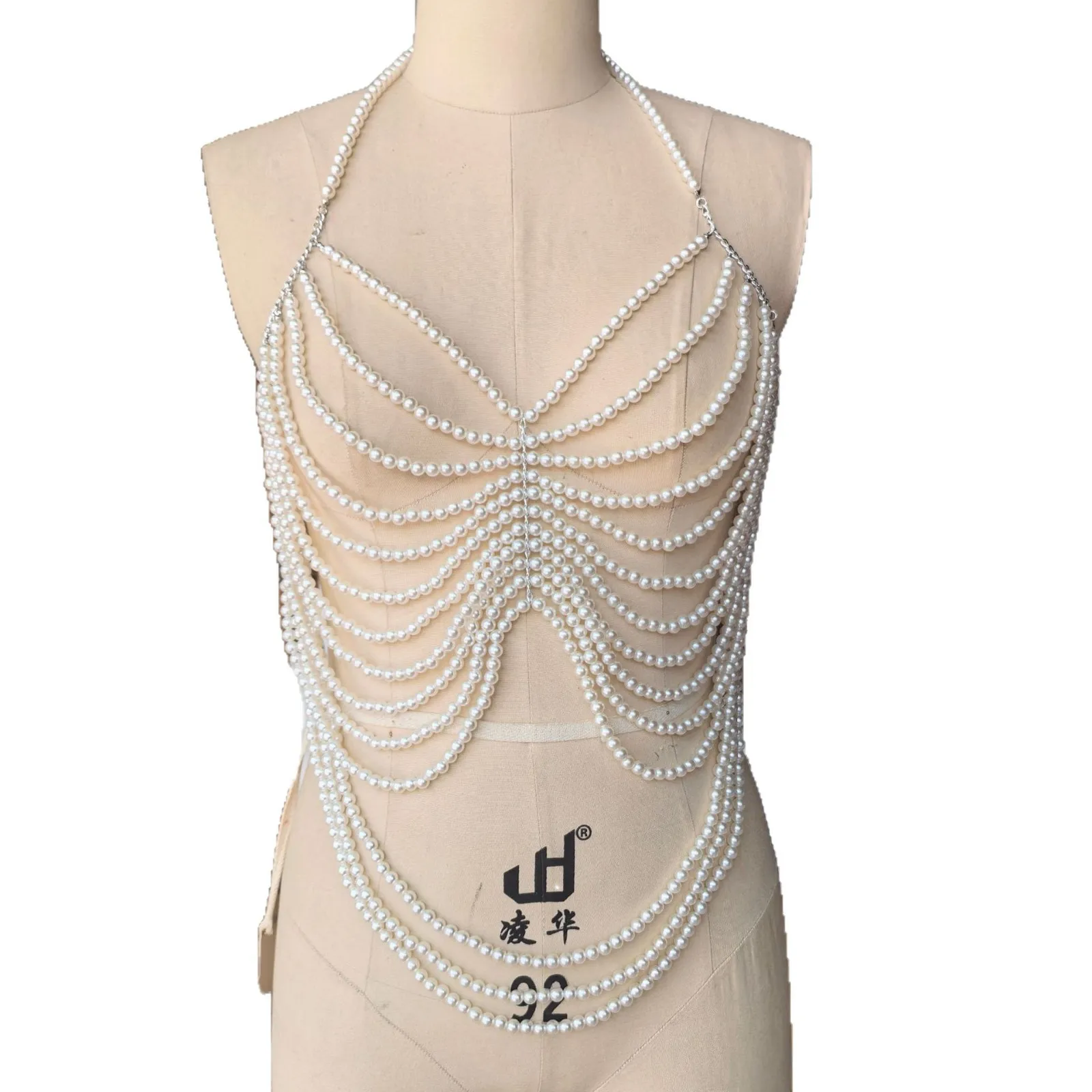European And American Style Exterior Sexy Chest Chain Plus Size Bead Body Chain Multi-Layer Vest Bead Top Chest Decoration