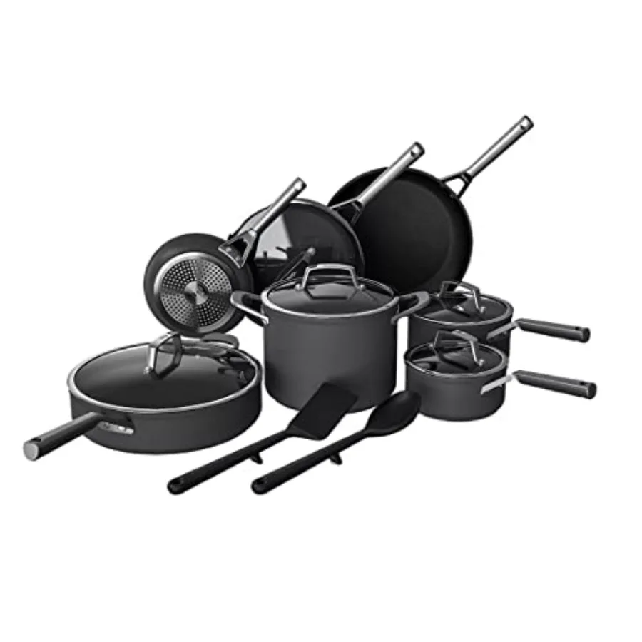 

Foodi NeverStick Premium 14Piece Cookware Set HardAnodized Nonstick Durable Oven Safe to 500F Slate Grey 14 Piece