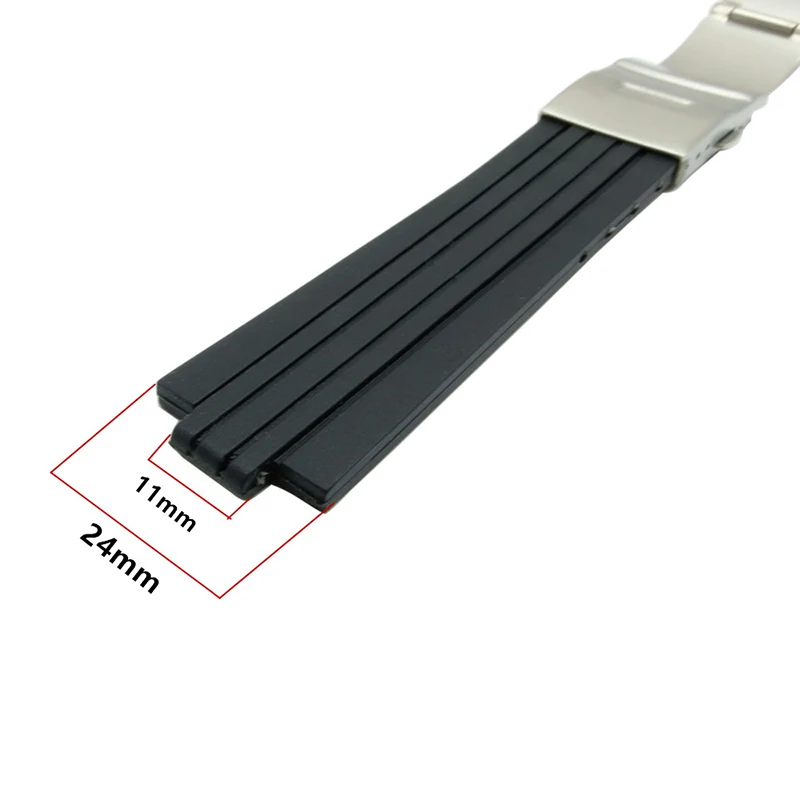 24mm x 11mm Silicone Rubber Watchband for Oris Aquis Watch Band Convex Strap Stainless Steel Safety Buckle Wrist Bracelet Black