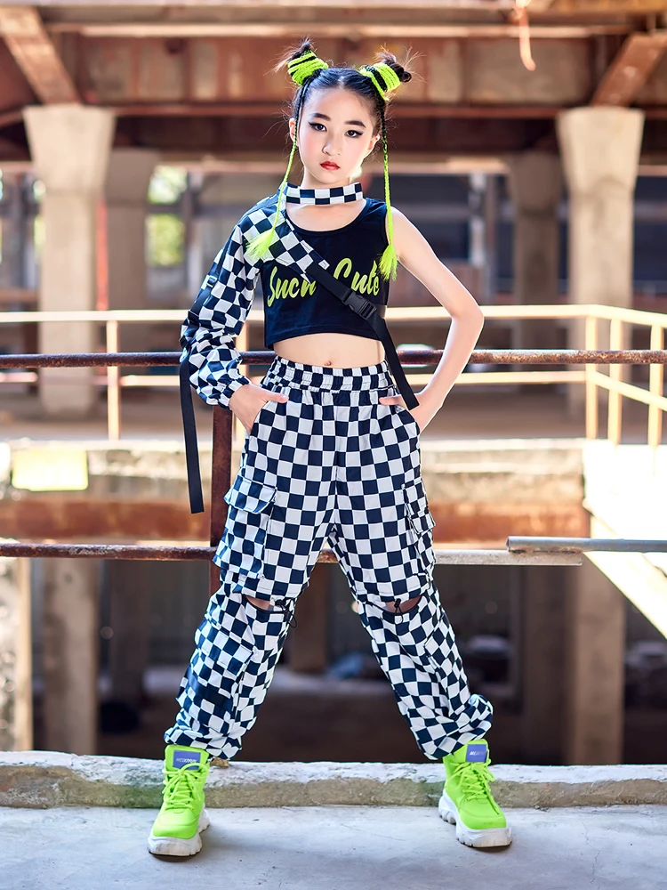 

Kids Jazz Dance Costume Lattice Sleeves Hip Hop Pants Girls Concert Performance Hip Hop Clothing Stage Wear Rave Clothes BL8184