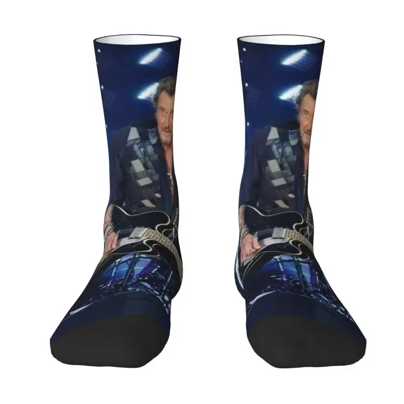 

Johnny Hallyday French Rock Singer Dress Socks Мужские женские теплые модные носки для экипажа