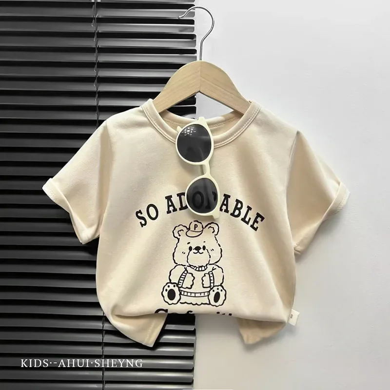 Cartoon Girl Short Sleeve Loose Casual Tops Tees Round Neck Children's Clothing Baby T-shirt New Infant Boy Summer Cotton