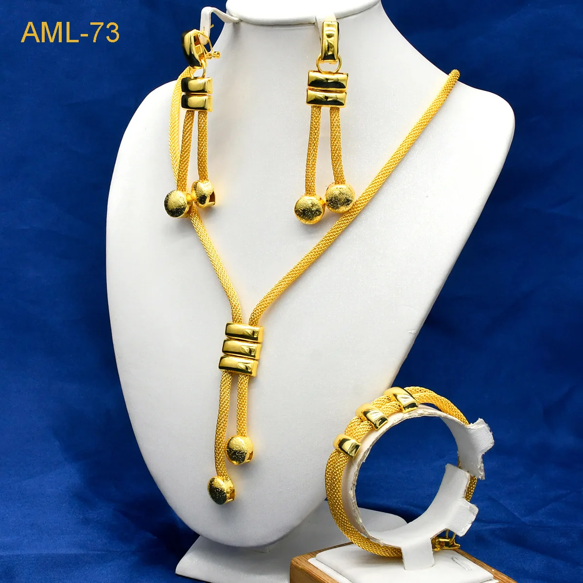 24K Gold Simple Chain Wedding Set Necklace Bracelet Earrings Women's AU999 - 24K gold 3-piece set, elegant, ideal for gifting