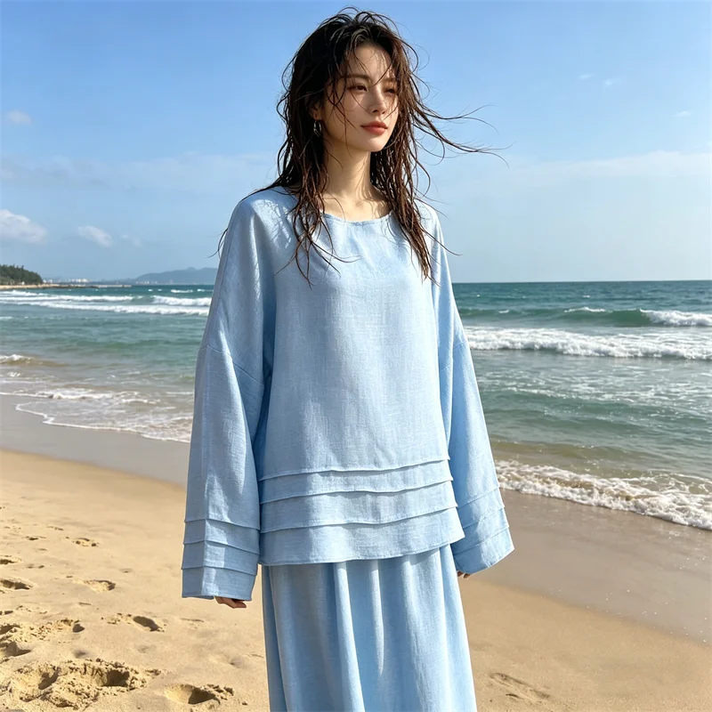 

2026 Spring Women Tops and Skirt 2 Piece Set Muslim Dress Dubai Abaya Turkey Kaftan Islam Clothing Eid Femme Musulmane Ensembles