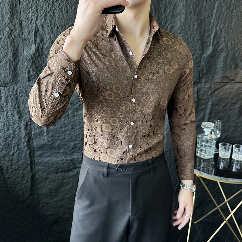 

Printed Men's Long Sleeve Shirt, Perfect for Business Casual Parties, Dances, and Everyday Street Style.M-4XL