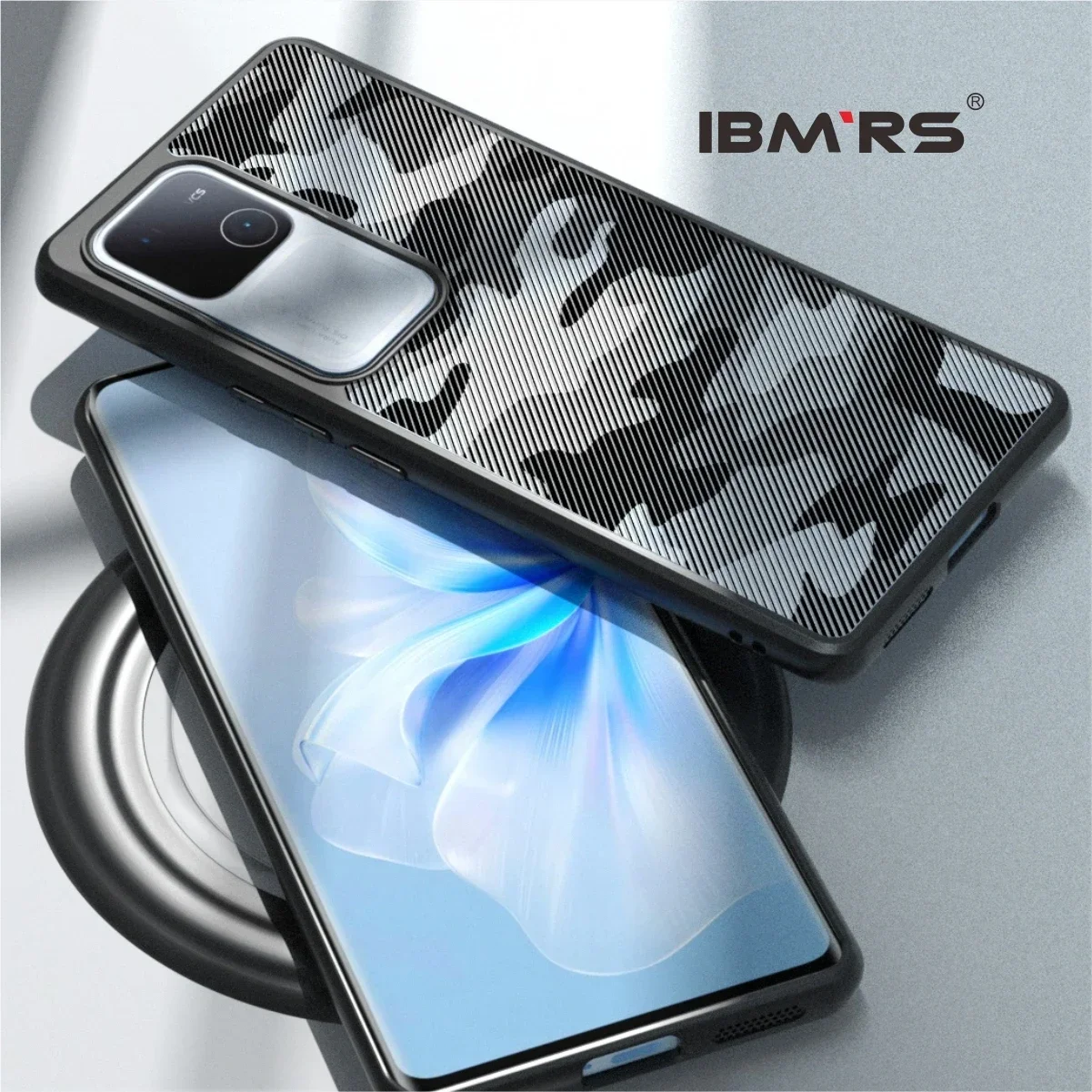 IBMRS for vivo V30 Phone Case,Soft TPU Hard Translucent Matte Back Slim Fit Shockproof Protective Case Cover - Camo Black